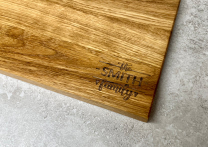 Personalised Family Name Solid Oak Chopping Board