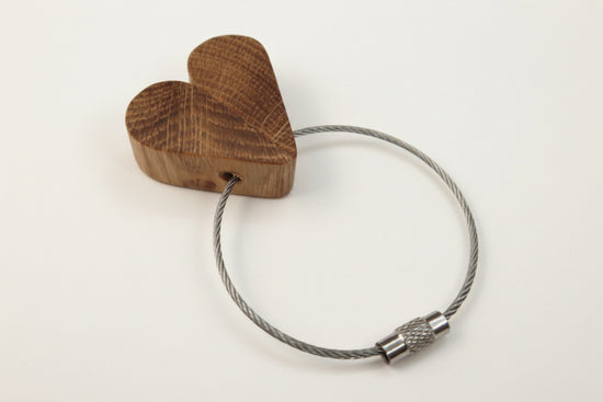 Solid Oak Heart Keyring