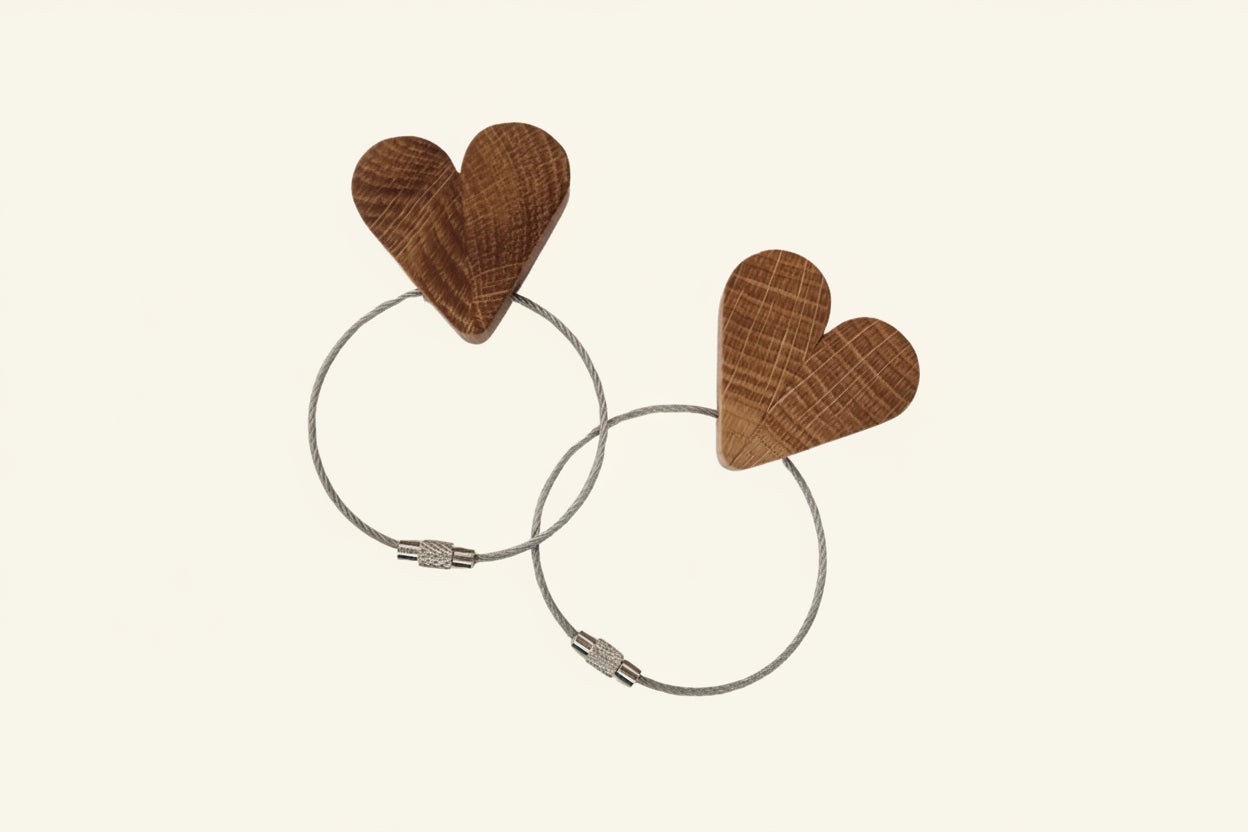 Solid Oak Heart Keyring