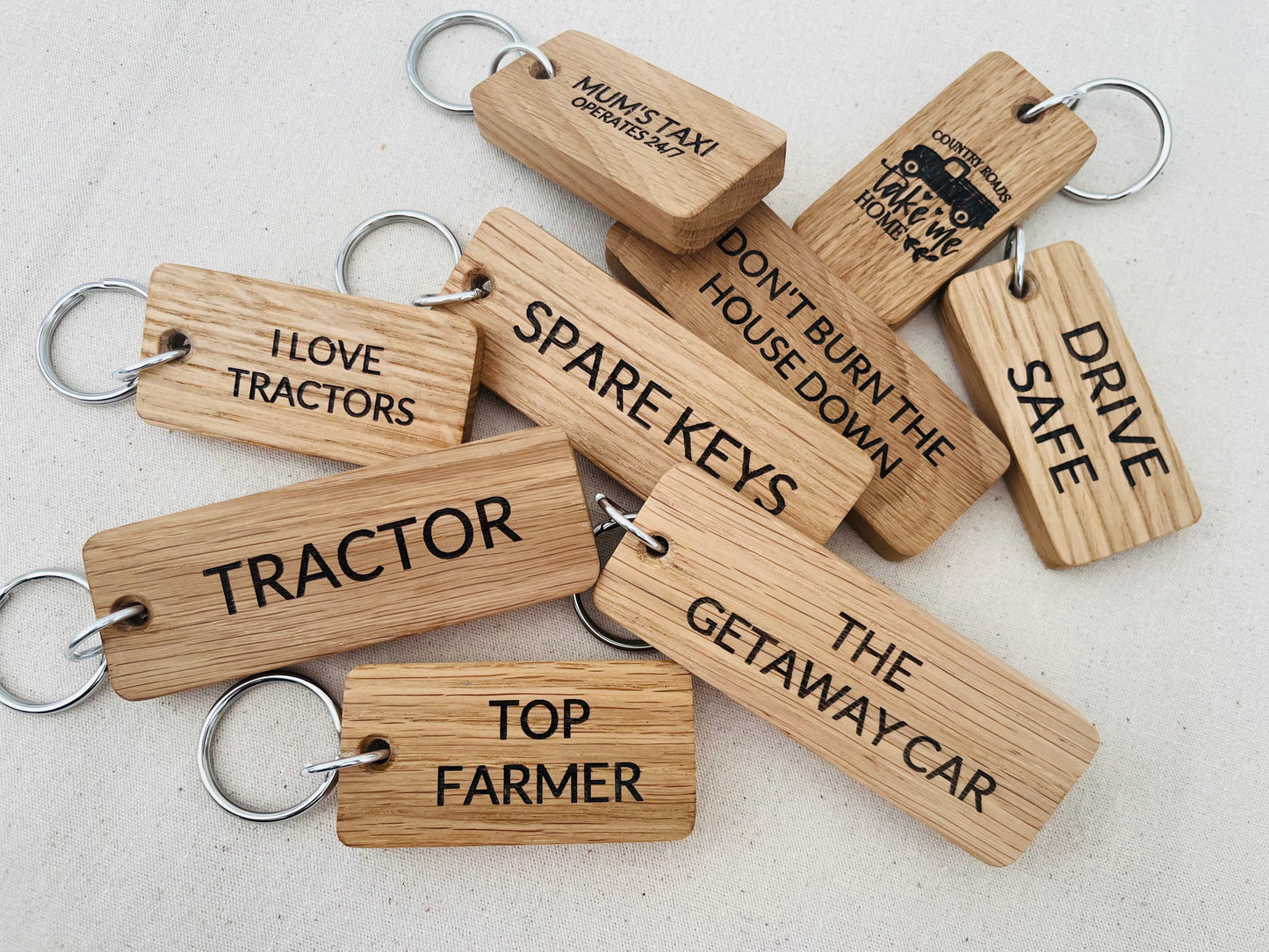 Personalised Small Oak Engraved Keyring