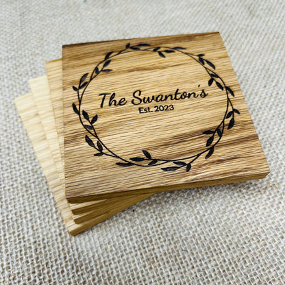 Personalised Family Name Coaster - Engraved Solid Oak