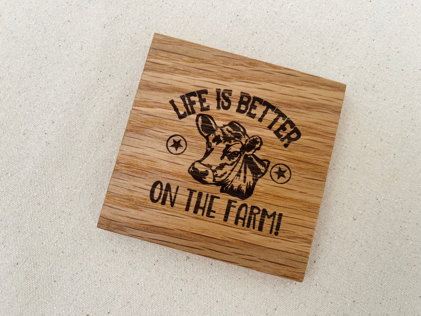Life is Better on the Farm Engraved Oak Coaster