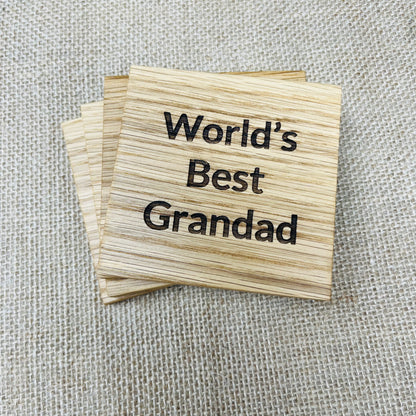 World's Best Grandad Coaster - Engraved Solid Oak