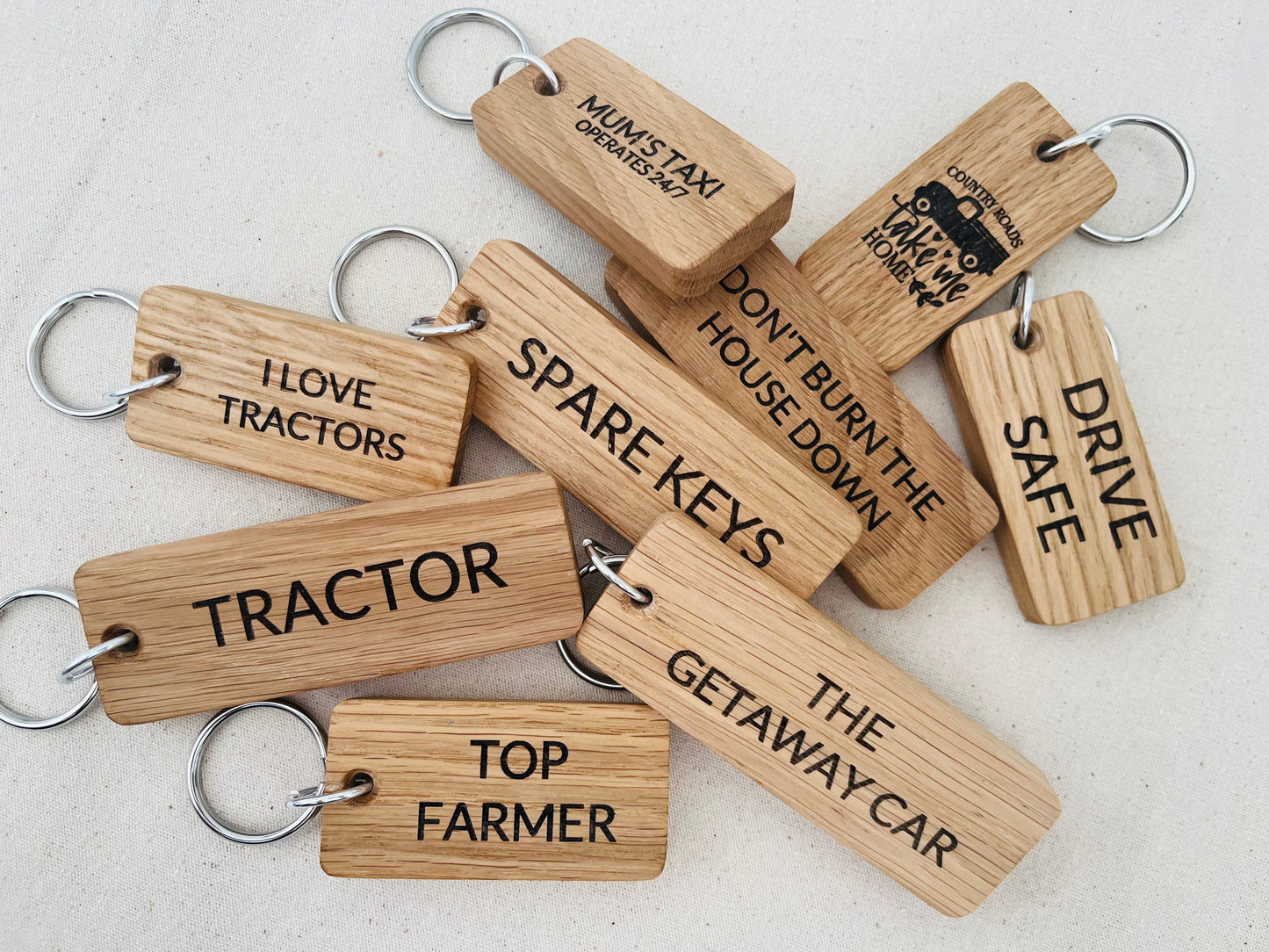 Personalised Small Oak Engraved Keyring