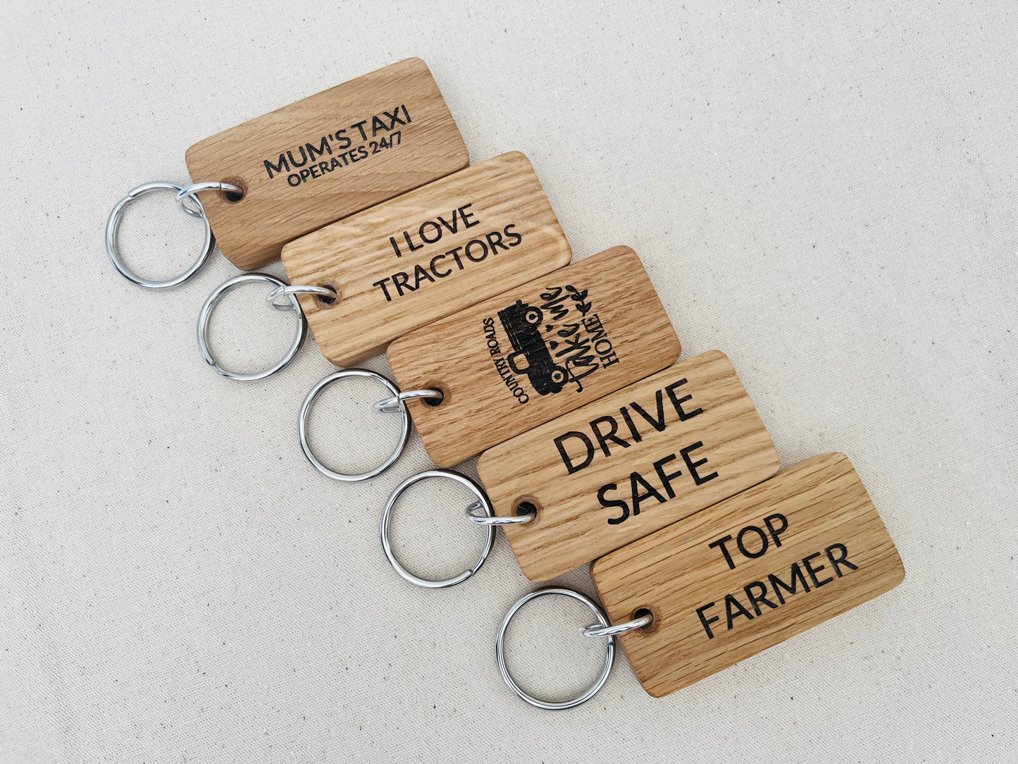 Personalised Small Oak Engraved Keyring