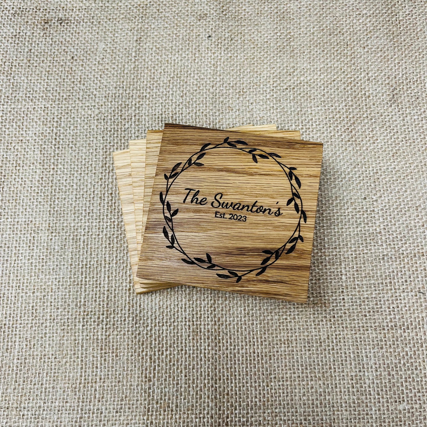 Personalised Family Name Coaster - Engraved Solid Oak
