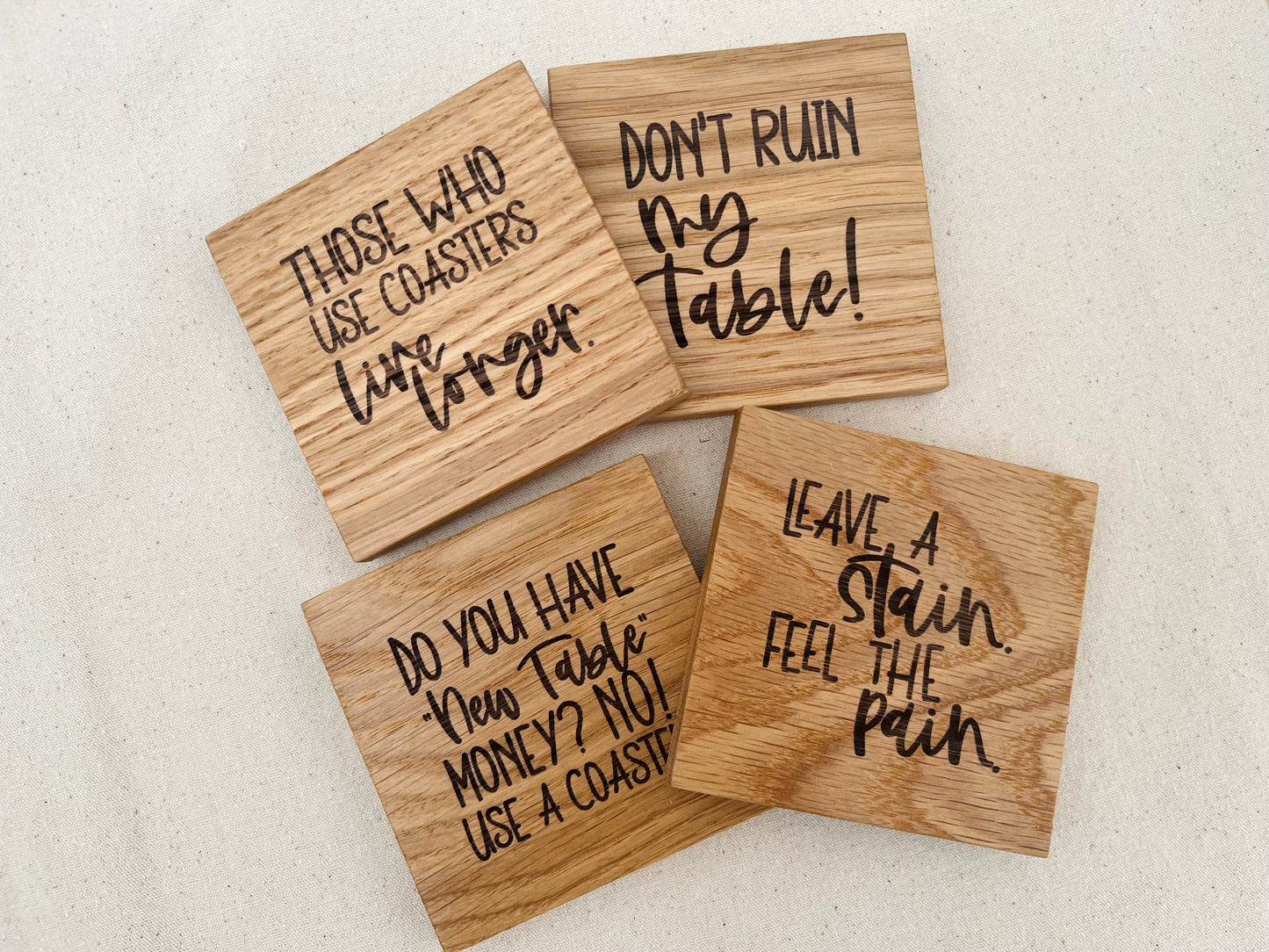 Engraved Oak Coaster Set - Don’t Ruin My Table