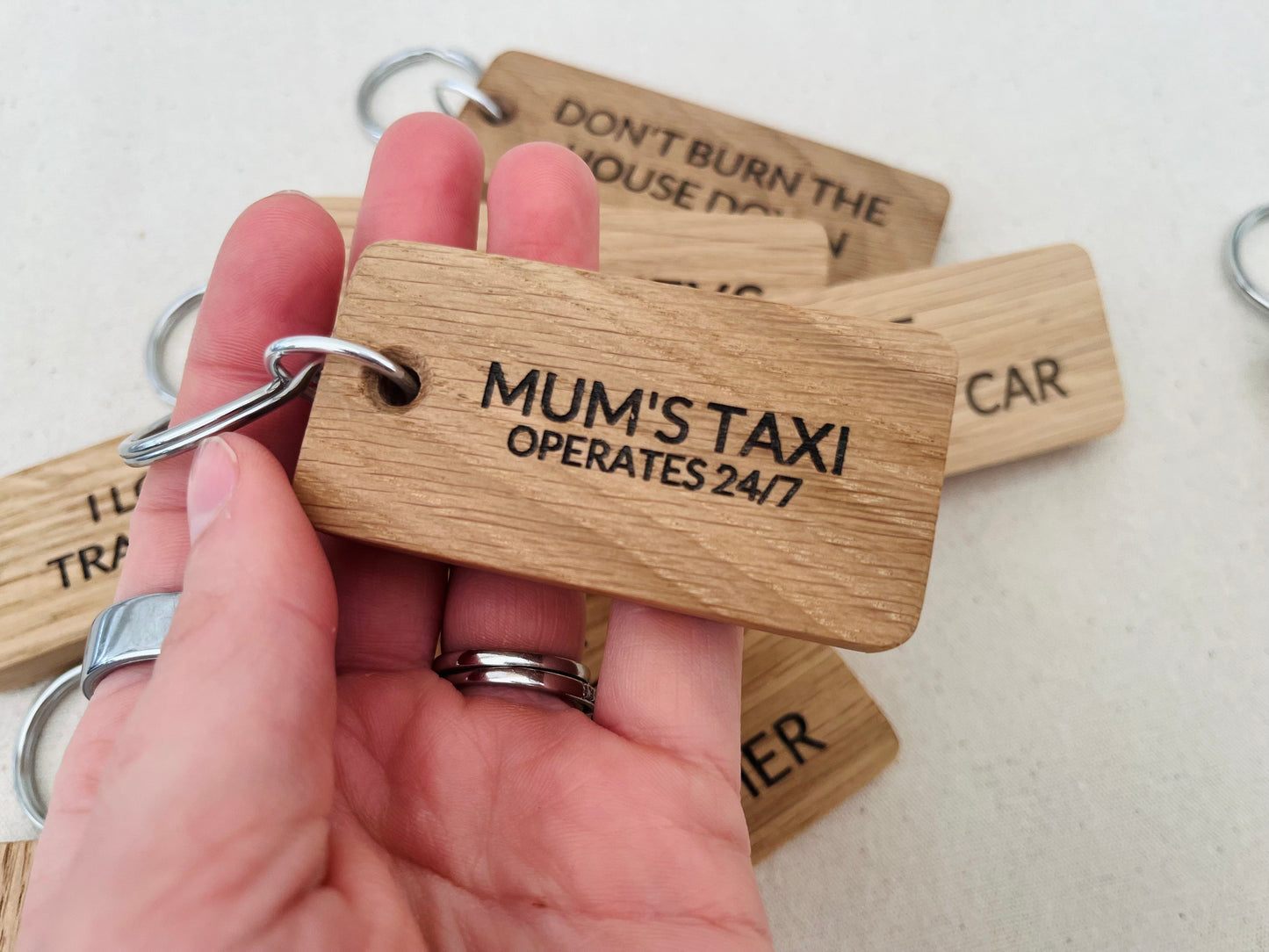 Personalised Small Oak Engraved Keyring