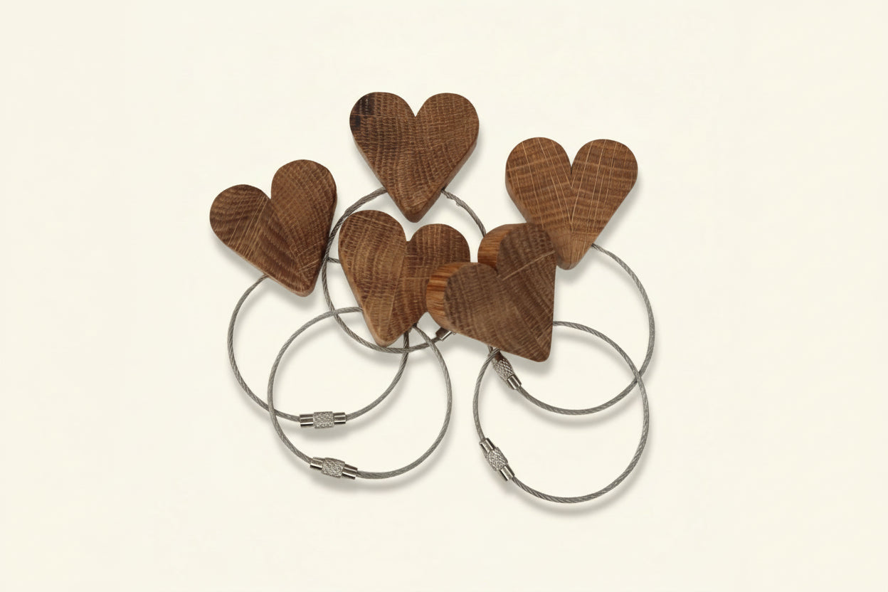 Solid Oak Heart Keyring