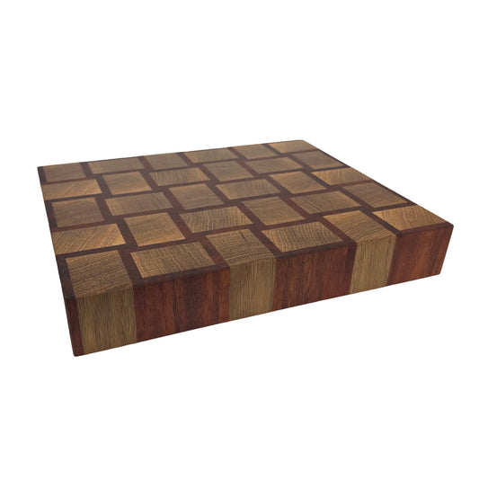 Basket Weave End Grain Premium Chopping Board - Oak / Sapele - 28cm x 23cm