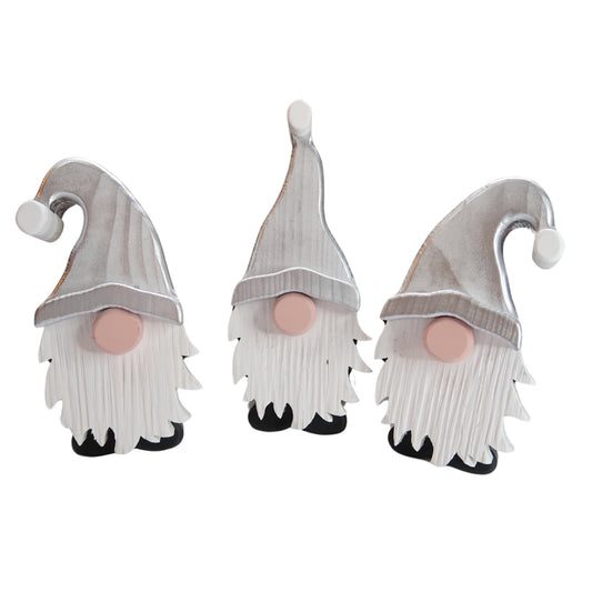 Festive Gonk - Handmade Decorative Wooden Gnome - Silver