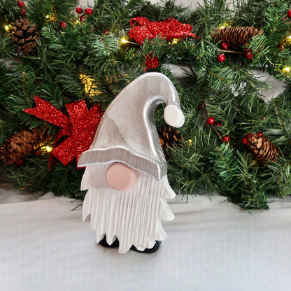 Festive Gonk - Handmade Decorative Wooden Gnome - Silver