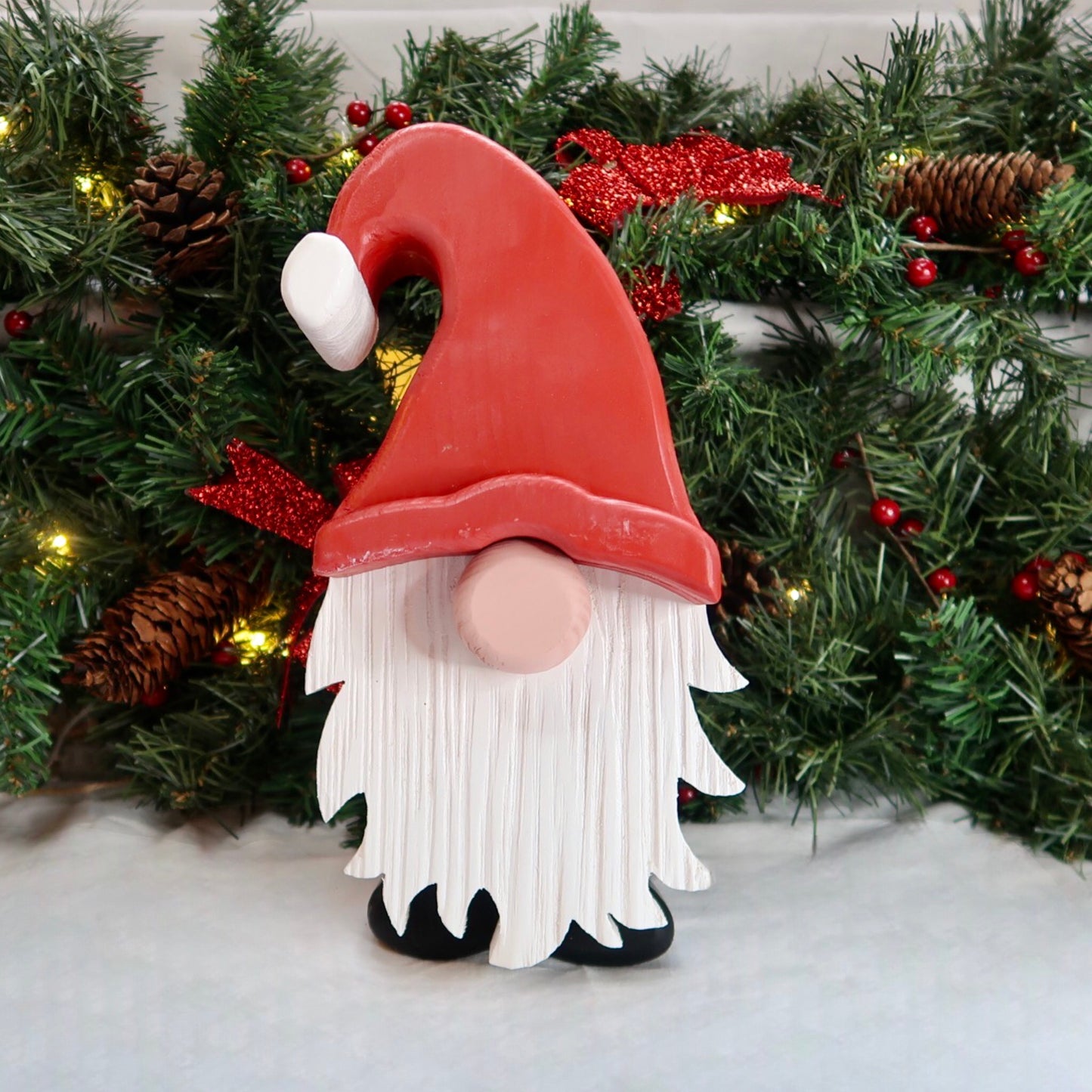 Festive Gonk - Handmade Decorative Wooden Gnome - Red