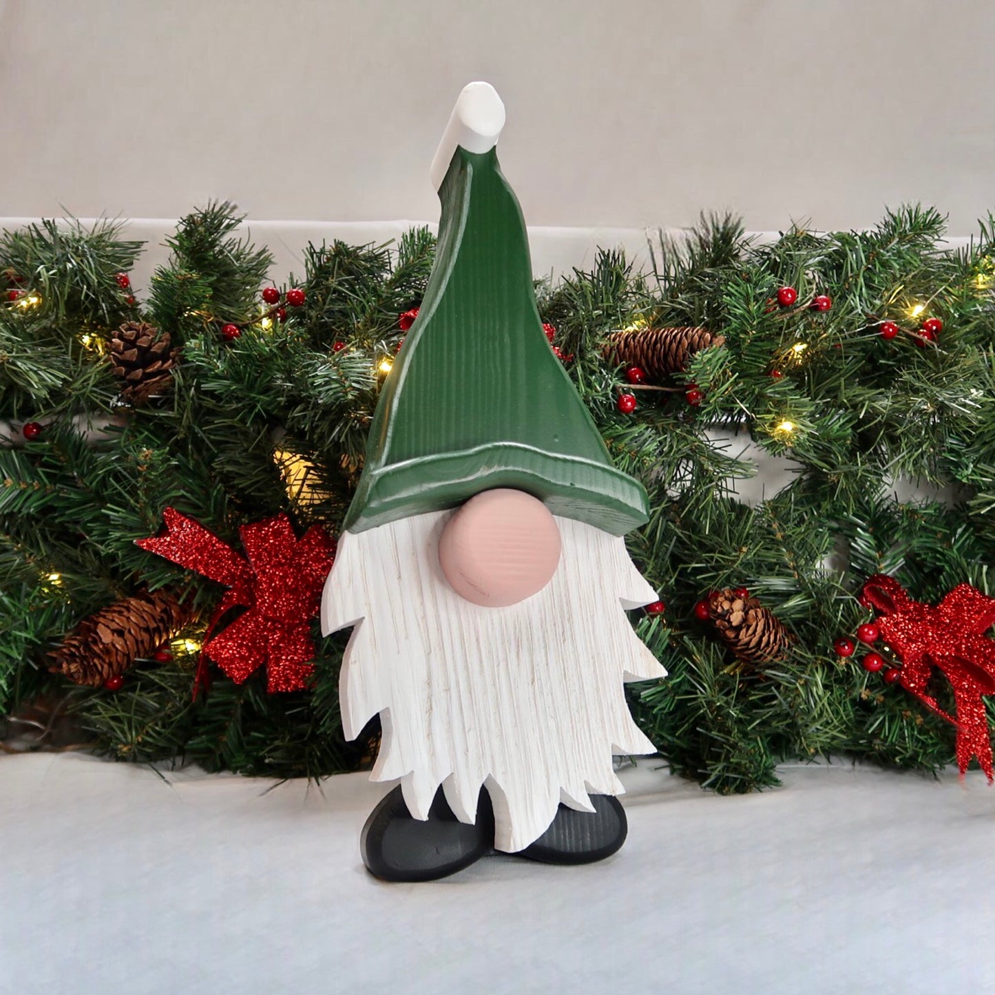 Festive Gonk - Handmade Decorative Wooden Gnome - Forest Green
