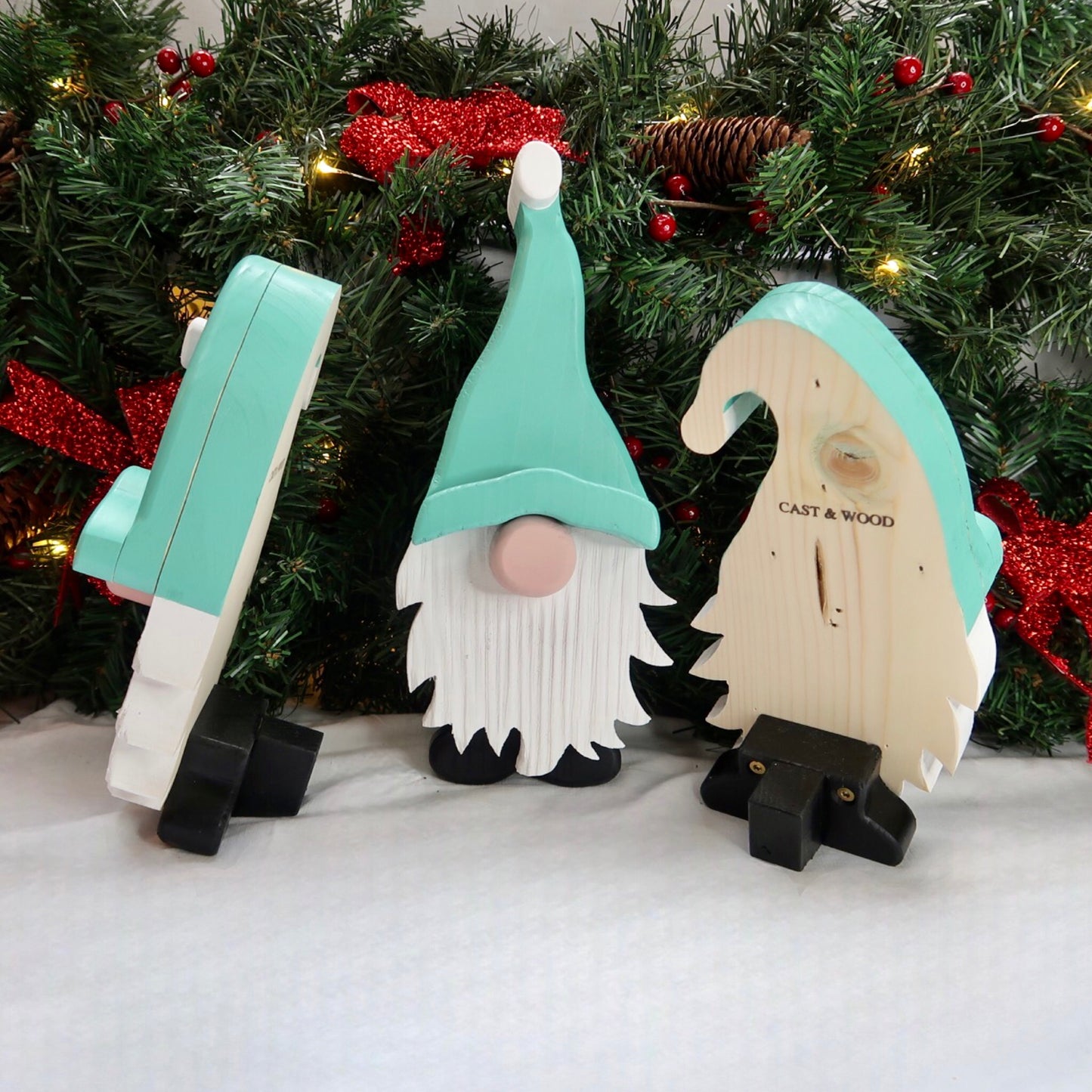 Festive Gonk - Handmade Decorative Wooden Gnome - Oldschool Teal