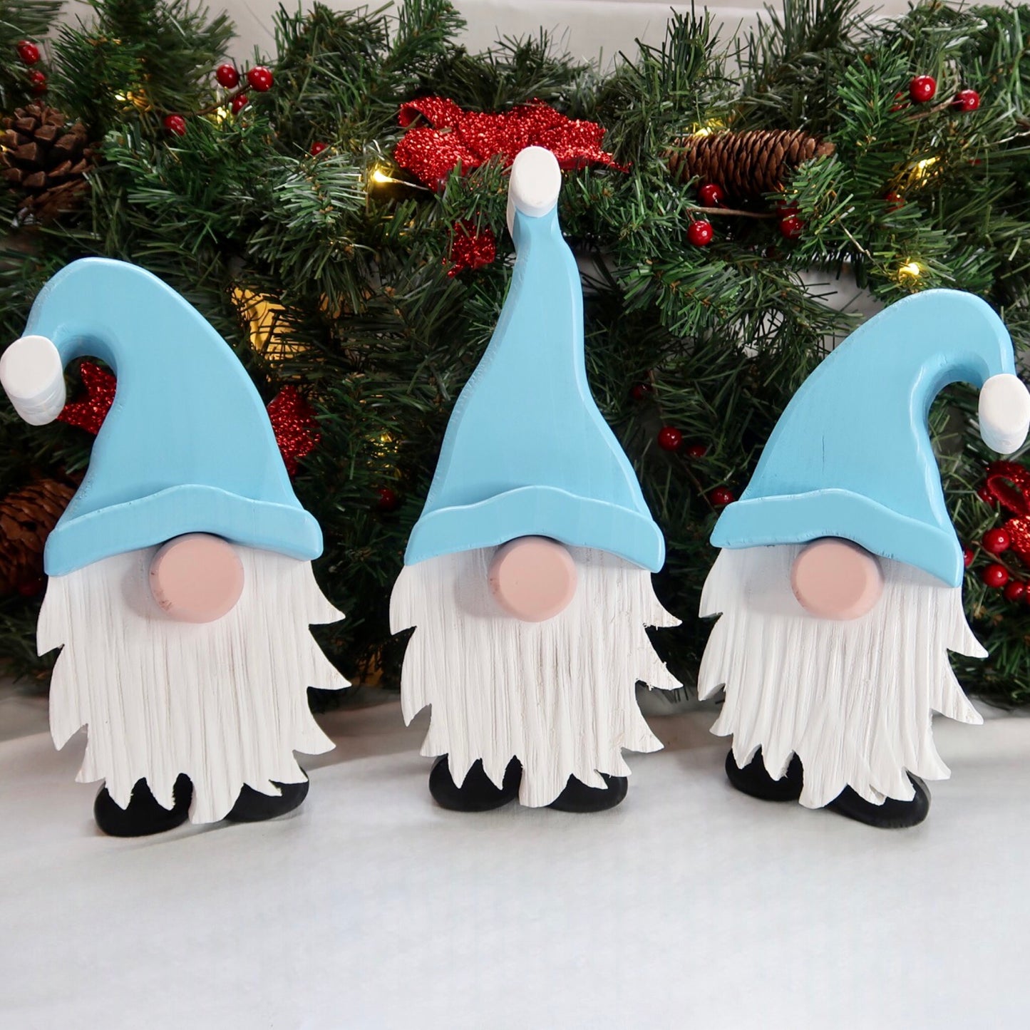 Festive Gonk - Handmade Decorative Wooden Gnome - Sky Blue