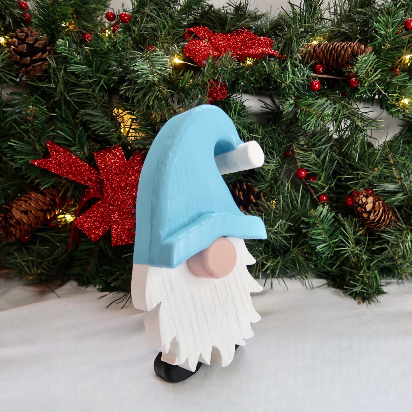 Festive Gonk - Handmade Decorative Wooden Gnome - Sky Blue