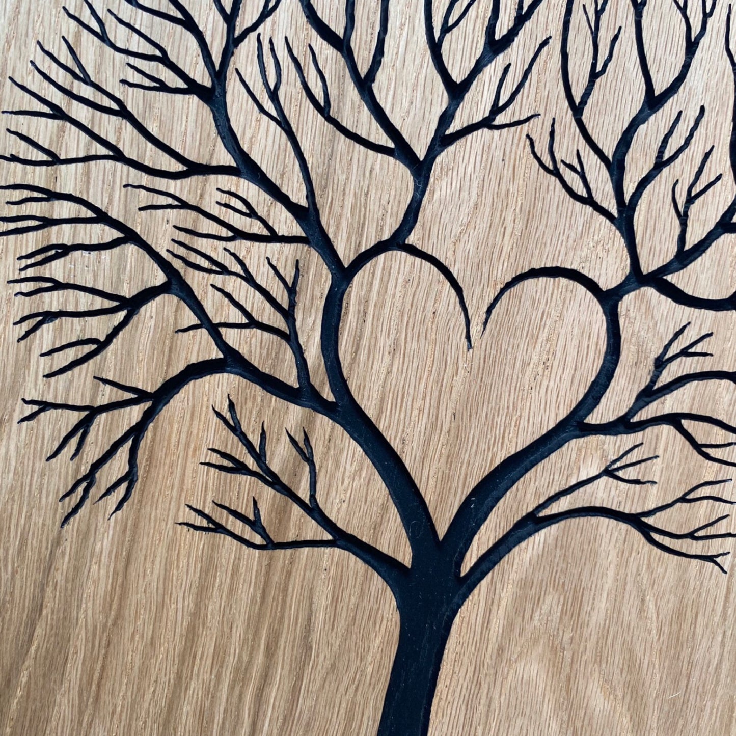 Solid Oak Heart Tree - Hand Carved