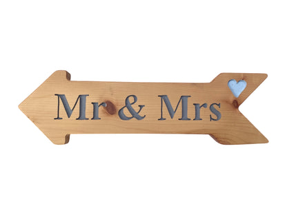 Mr & Mrs Hand Carved Wedding Arrow Sign