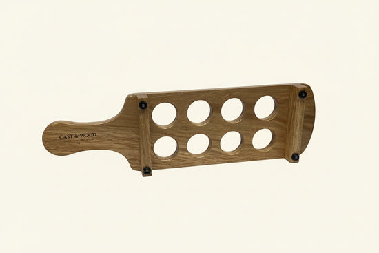 Personalised solid oak shot glass paddle - underside view