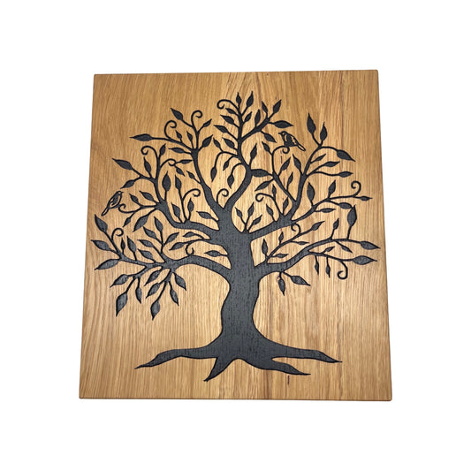 Chunky Solid Oak Chopping Board with Hand Carved Tree of Life