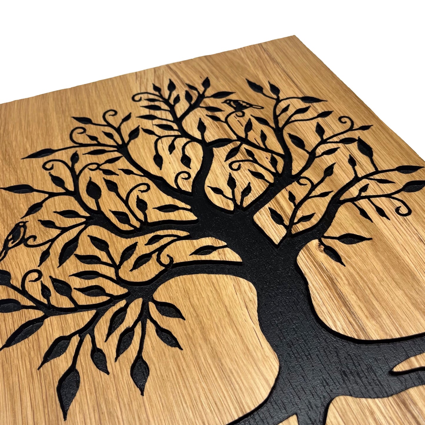 Chunky Solid Oak Chopping Board with Hand Carved Tree of Life