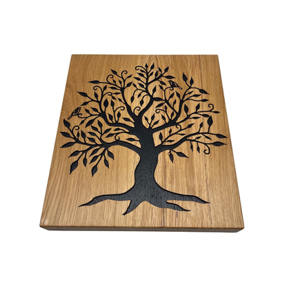 Chunky Solid Oak Chopping Board with Hand Carved Tree of Life