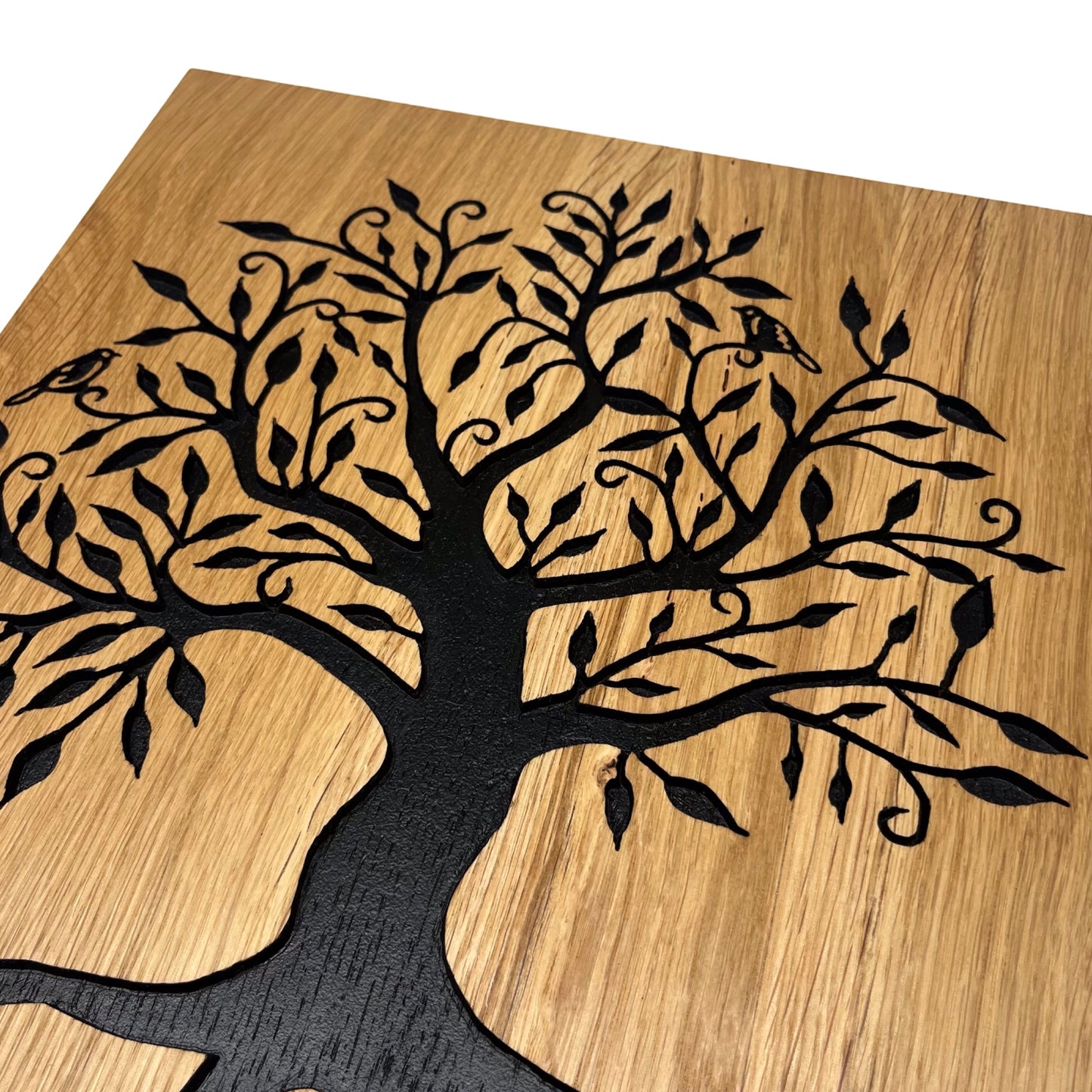 Chunky Solid Oak Chopping Board with Hand Carved Tree of Life