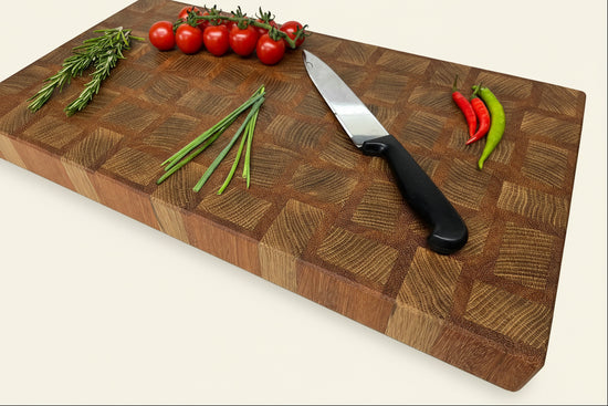 Cast and Wood Handmade Extra Large Wooden Chopping Board, Chunky butchers block style - Made from Oak / Sapele end grain hardwood