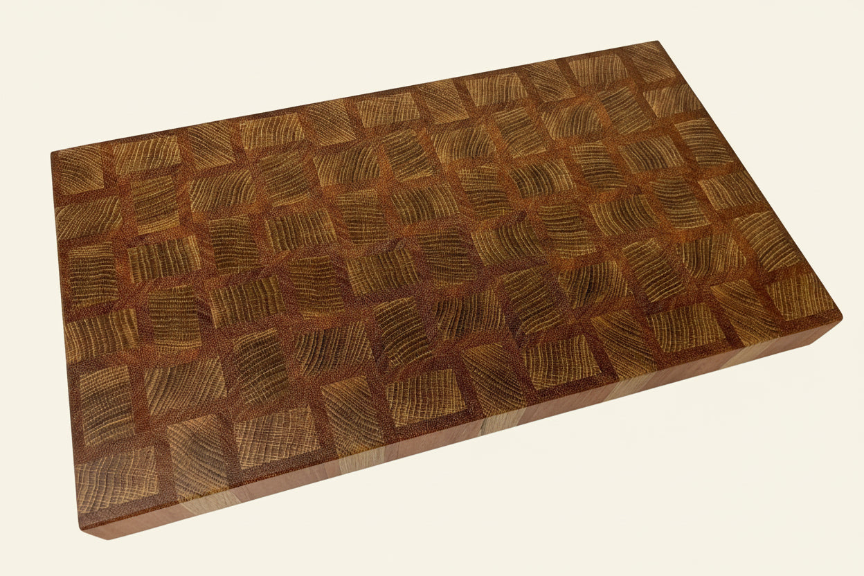 Cast and Wood Handmade Extra Large Wooden Chopping Board, Chunky butchers block style - Made from Oak / Sapele end grain hardwood