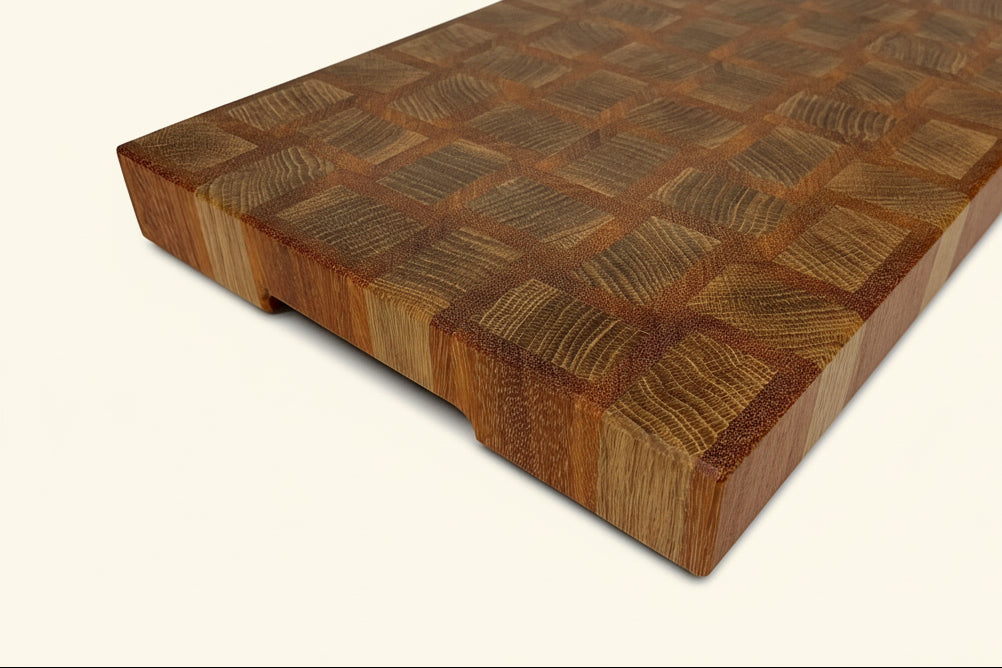 Cast and Wood Handmade Extra Large Wooden Chopping Board, Chunky butchers block style - Made from Oak / Sapele end grain hardwood