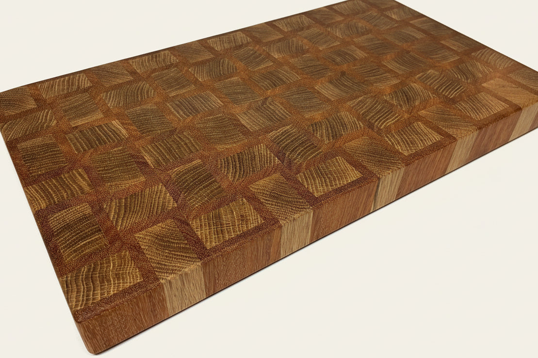 Cast and Wood Handmade Extra Large Wooden Chopping Board, Chunky butchers block style - Made from Oak / Sapele end grain hardwood