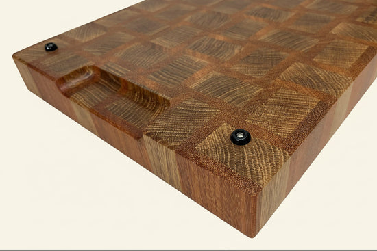 Cast and Wood Handmade Extra Large Wooden Chopping Board, Chunky butchers block style - Made from Oak / Sapele end grain hardwood