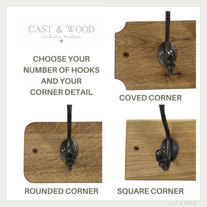 Black Acorn Hook - Oak Backed Mounted Coat Rack