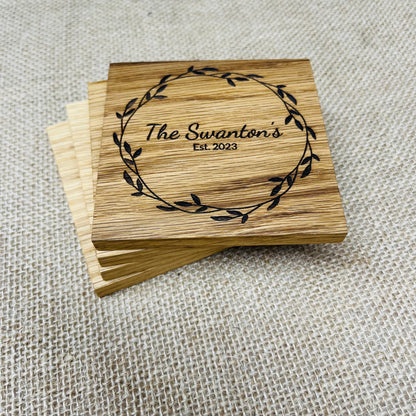 Personalised Family Name Coaster - Engraved Solid Oak