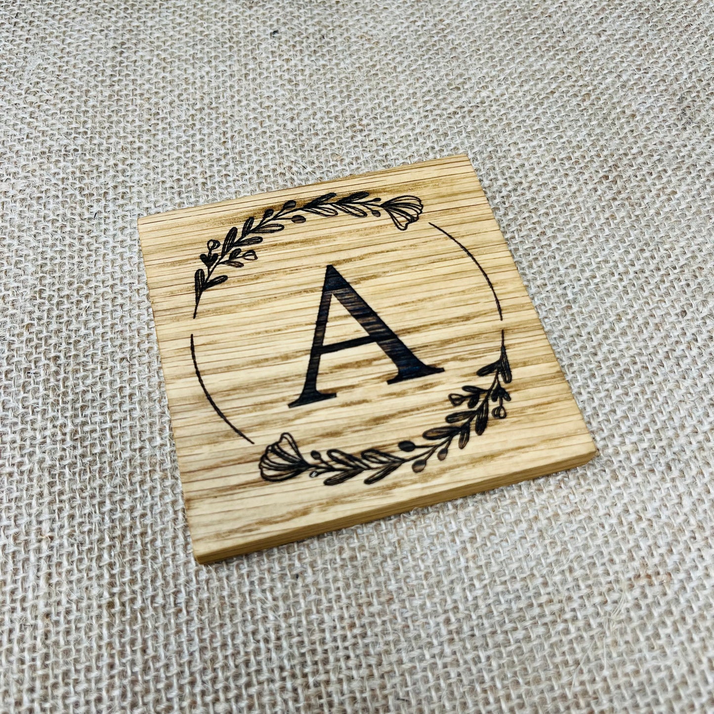 Personalised Letter Coaster - Engraved Solid Oak