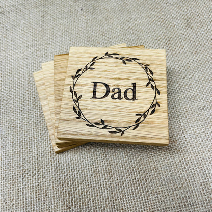 Dad Coaster - Engraved Solid Oak