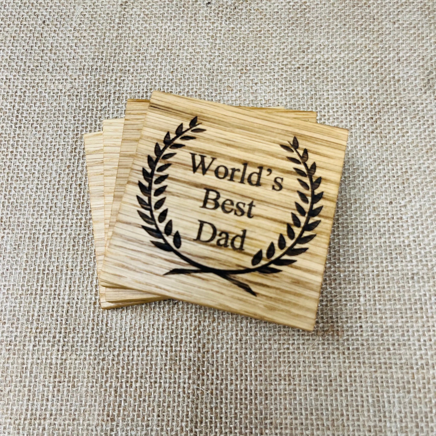 World's Best Dad Coaster - Engraved Solid Oak