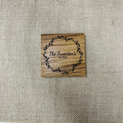 Personalised Family Name Coaster - Engraved Solid Oak