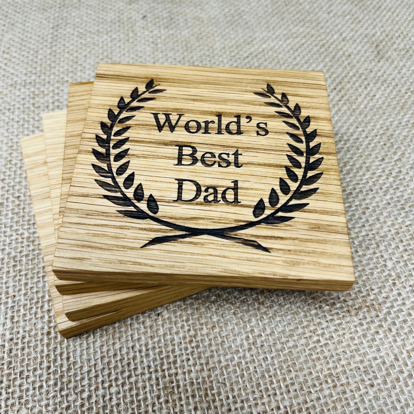 World's Best Dad Coaster - Engraved Solid Oak