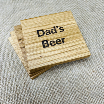 Dad's Beer Coaster - Engraved Solid Oak