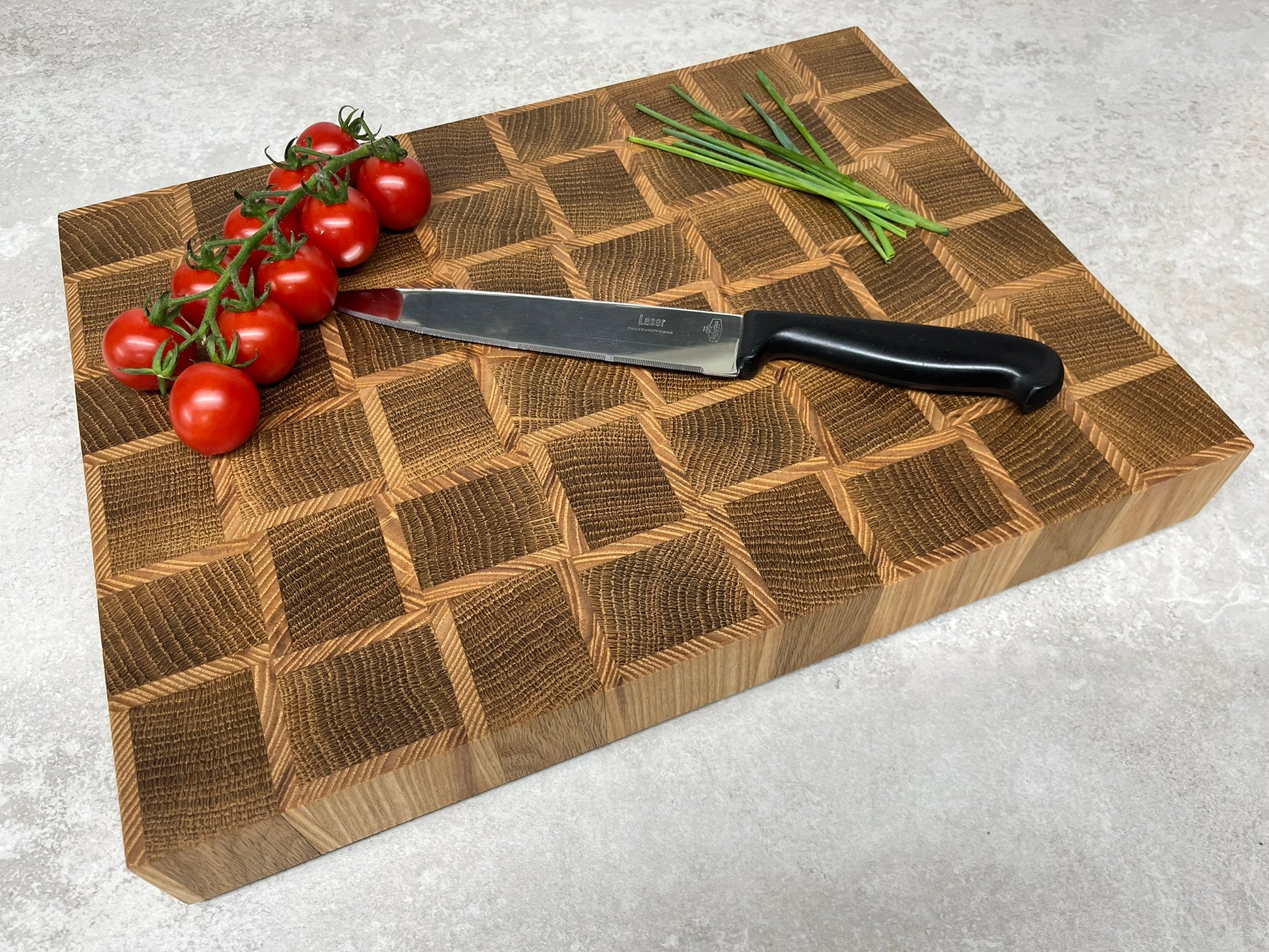 Cast and Wood handmade end grain premium wooden chopping board - Oak and Ash hardwood basketweave design