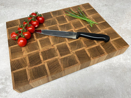 Cast and Wood handmade end grain premium wooden chopping board - Oak and Ash hardwood basketweave design