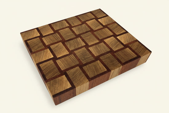 Cast and wood handmade premium chopping board end grain - Oak and Sapele basketweave design butchers block
