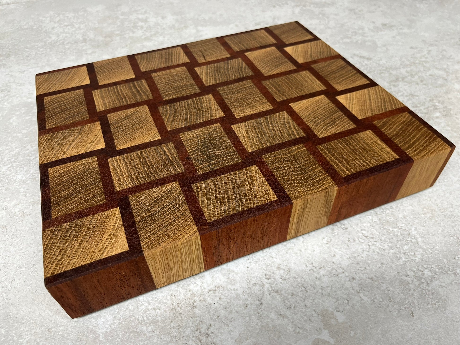 Cast and wood handmade premium chopping board end grain - Oak and Sapele basketweave design butchers block