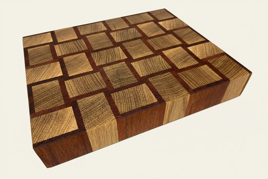 Cast and wood handmade premium chopping board end grain - Oak and Sapele basketweave design butchers block