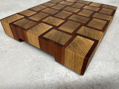 Cast and wood handmade premium chopping board end grain - Oak and Sapele basketweave design butchers block