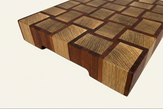 Cast and wood handmade premium chopping board end grain - Oak and Sapele basketweave design butchers block