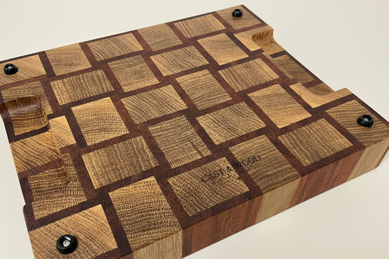 Cast and wood handmade premium chopping board end grain - Oak and Sapele basketweave design butchers block