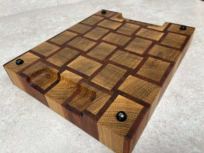 Cast and wood handmade premium chopping board end grain - Oak and Sapele basketweave design butchers block